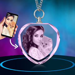 3D Crystal Photo Necklace Pink Heart Shape