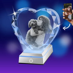 3D Crystal Photo Deluxe  Heart with Light Base