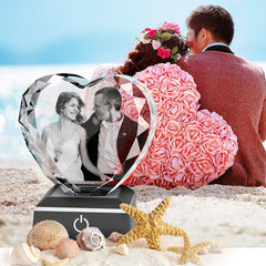 3D Crystal Photo Deluxe  Heart with Light Base