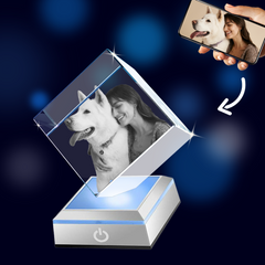 3D Crystal Photo Cube with Light Base